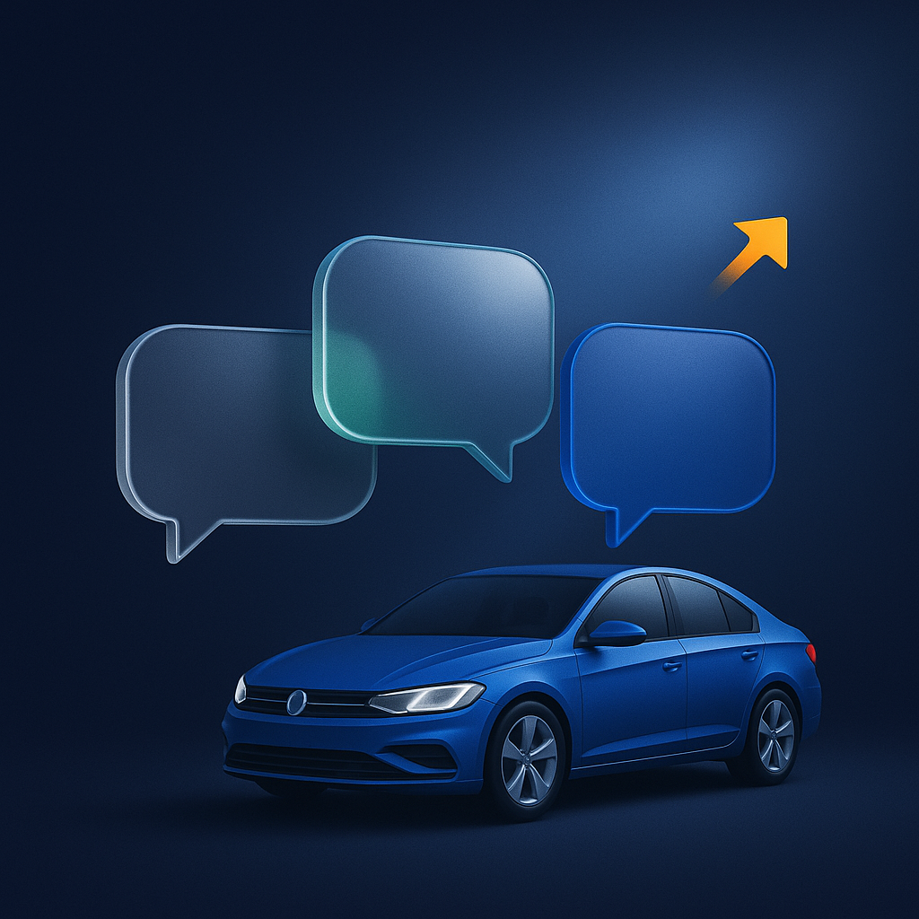 Three glass speech bubbles floating at different depths, representing different chat channels unified in one inbox.